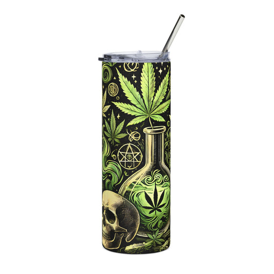 20oz Stainless Steel Tumbler — Green Cannabis Skull & Bong Art Travel Cup
