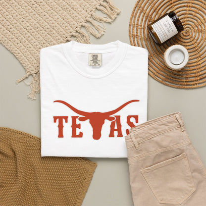 Texas Longhorns Graphic T-Shirt — Burnt Orange "TEXAS" with Longhorn Logo