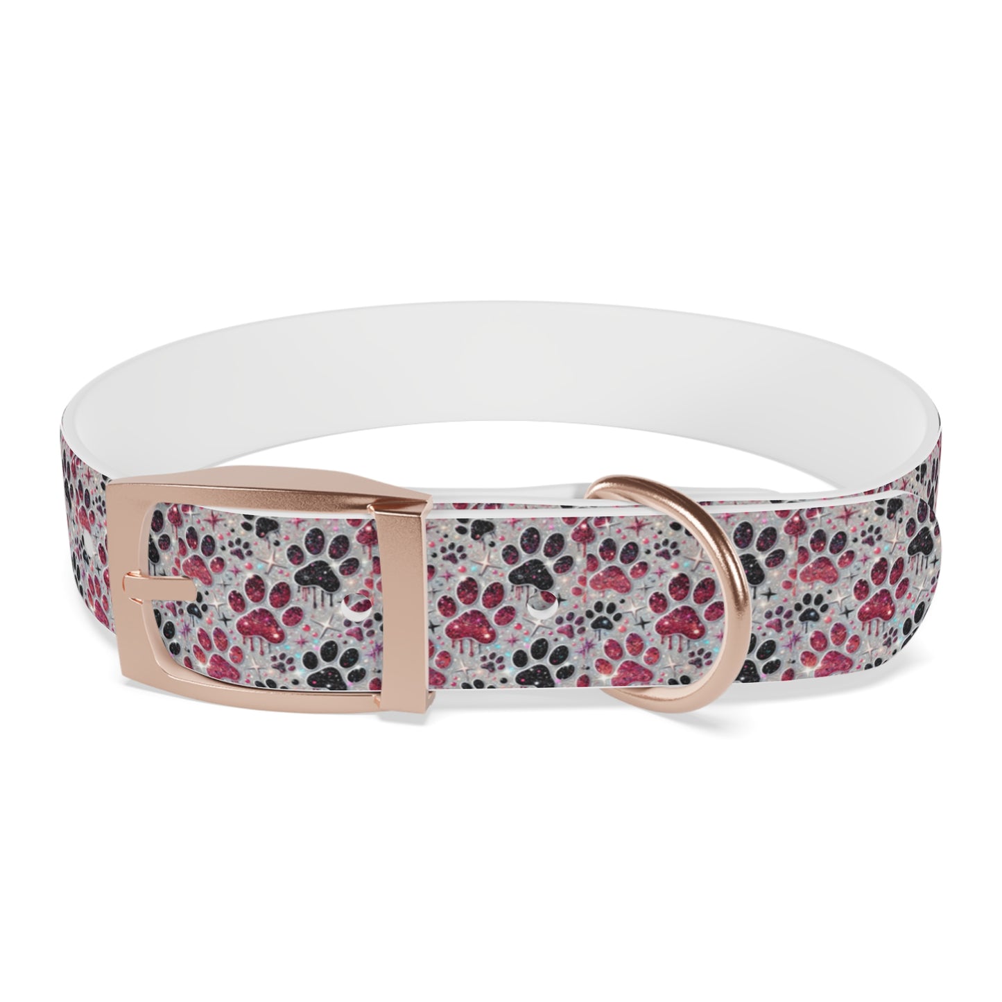 Personalized Paw Print Dog Collar — Custom Name & Phone Number, Cute Pink Gray Pet Collar