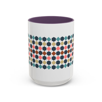 Hex Style Accent 11oz and 15oz Coffee Mug Geometric Pattern Ceramic Cup Gift for Coffee Lovers, Home Decor, Office Mug, Unique Kitchenware