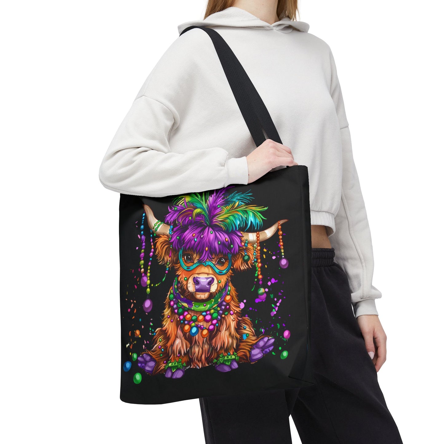 Mardi Gras Highland Cow Tote