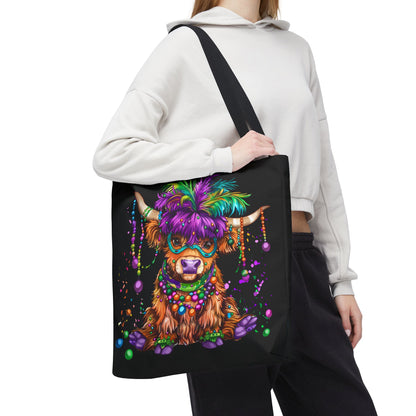 Mardi Gras Highland Cow Tote