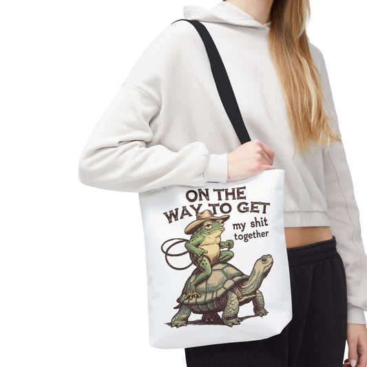 On the Way to get My Sh*t Together Frog and Turtle Tote Bag in 3 Sizes