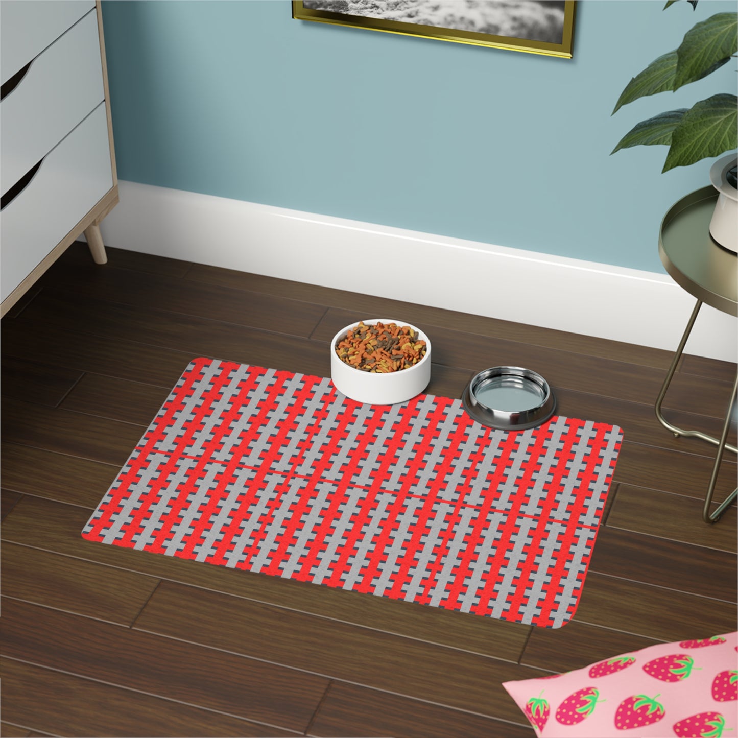 Highland Red Cross Pattern Pet Food Mat (12 x 18) — Non-Slip Feeding Placemat for Dogs & Cats