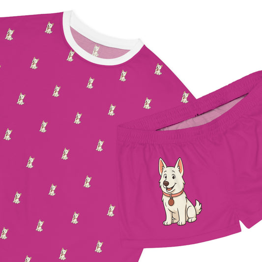 White German Shephard Pajama Set Dark Pink Animal Lover PJs Comfortable Sleepwear Summer Loungewear Gift for Pet Owners Cozy Nights