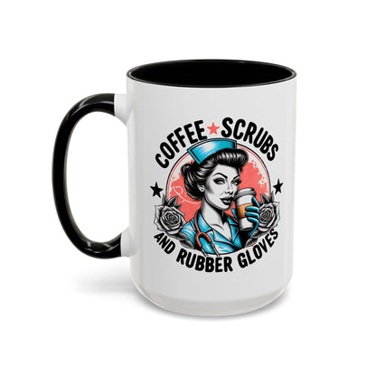 Coffee Scrubs and Rubber Gloves Coffee Lover's Accent Mug: Perfect for Nurses, Gifts for Healthcare Workers, Funny Medical Gifts, Kitchen Decor, Unique Coffee Mugs