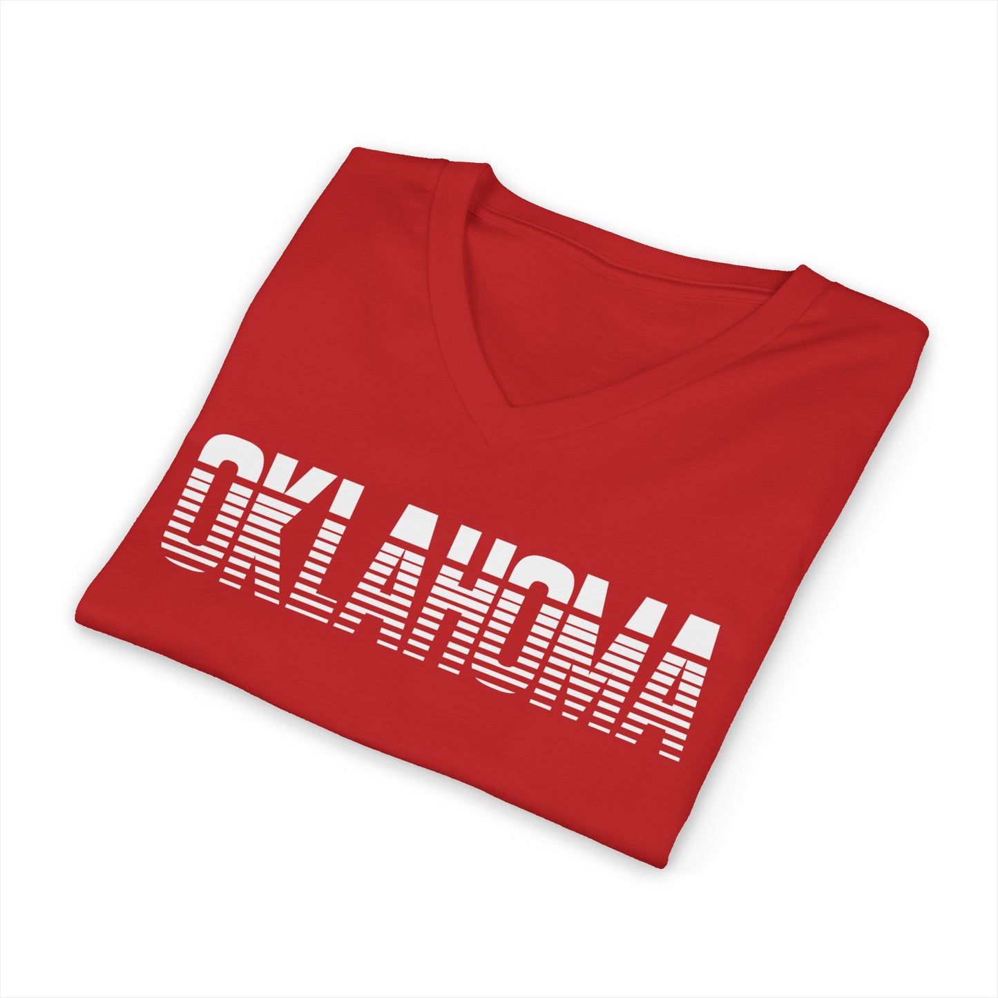 Oklahoma Striped Retro V-Neck Tee — State Pride Graphic Shirt