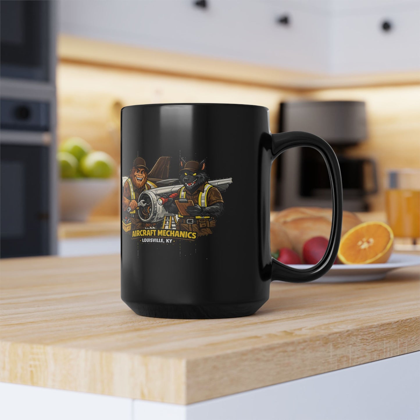 Aircraft Mechanics 15OZ Black Mug — Vintage Plane Crew Coffee Cup