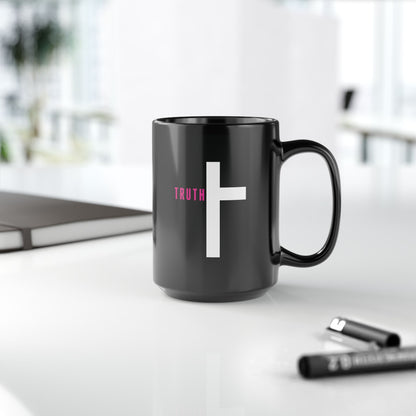 Stylish Truth Mug - Perfect for Daily Inspiration, Gift for Faith Lovers, Coffee and Tea Drinkers, Black Mug with Cross Design
