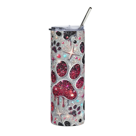 Sparkling Paw Print Stainless Steel Tumbler | 20oz | Pet Lover Gift | Travel Cup | Glitter Drinkware | Dog Mom | Animal Lover