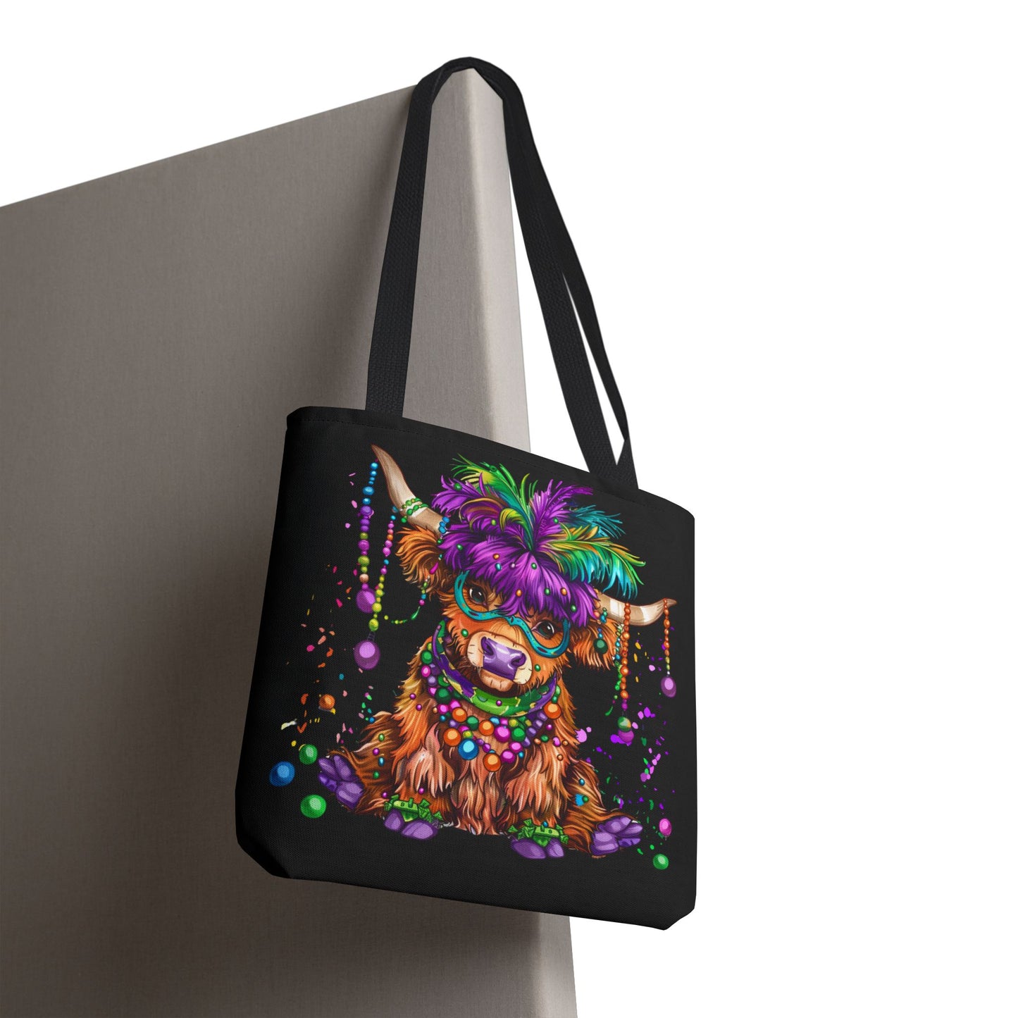 Mardi Gras Highland Cow Tote