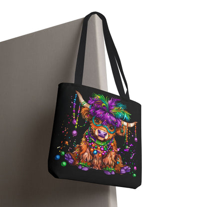 Mardi Gras Highland Cow Tote