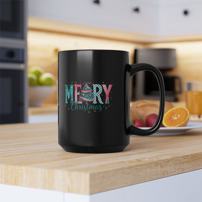 Merry Christmas Black Mug – Festive Tree Holiday Coffee Cup 15oz
