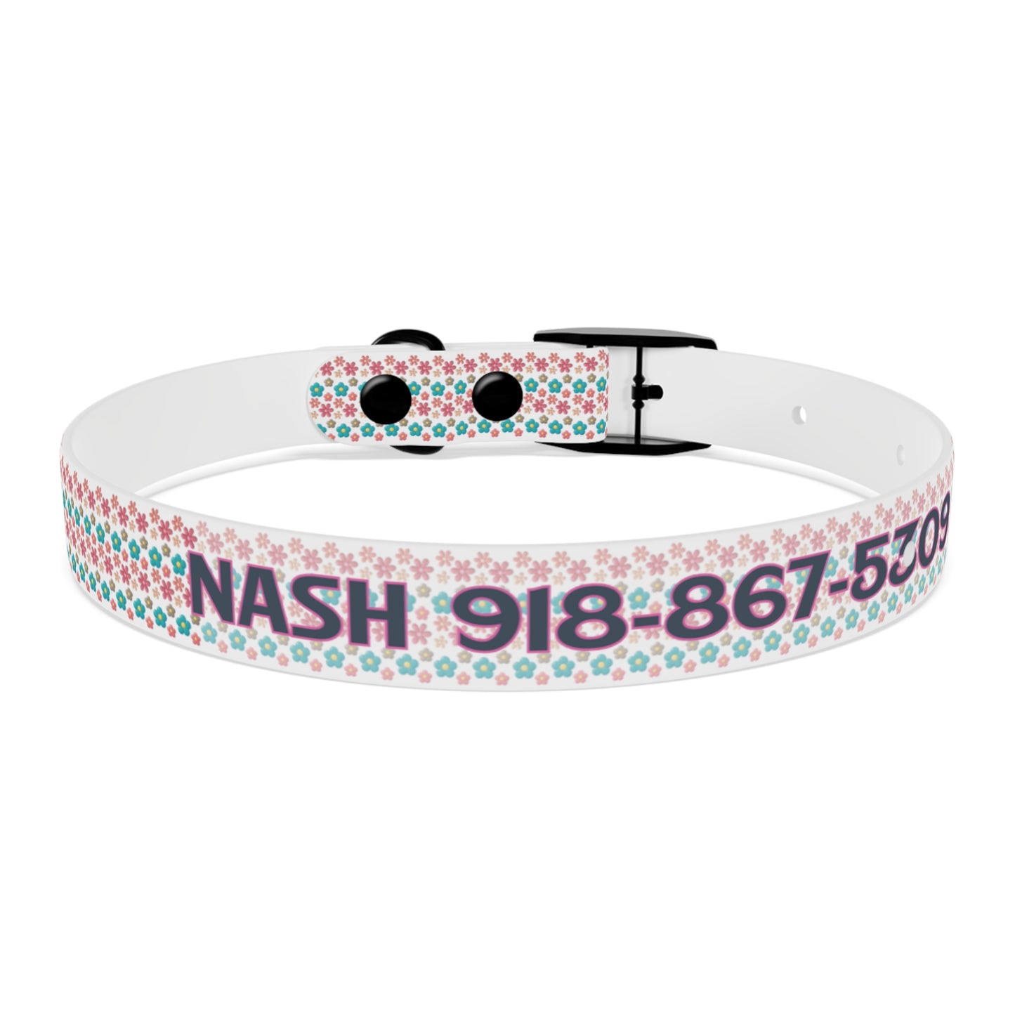 Personalized 3D Floral Dog Collar — Custom Name & Phone Number, Pink Teal Paw-Print Pattern