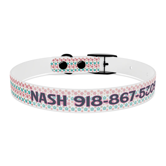 Personalized 3D Floral Dog Collar — Custom Name & Phone Number, Pink Teal Paw-Print Pattern
