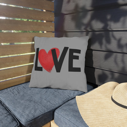 LOVE Heart Outdoor Pillow — Grey Patio Accent Cushion