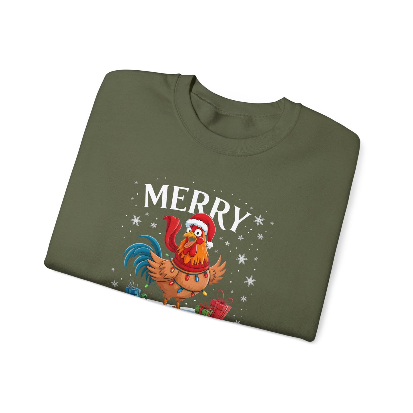Christmas Rooster Sweatshirt - "Merry F‑Caw‑F" Funny Holiday Pullover
