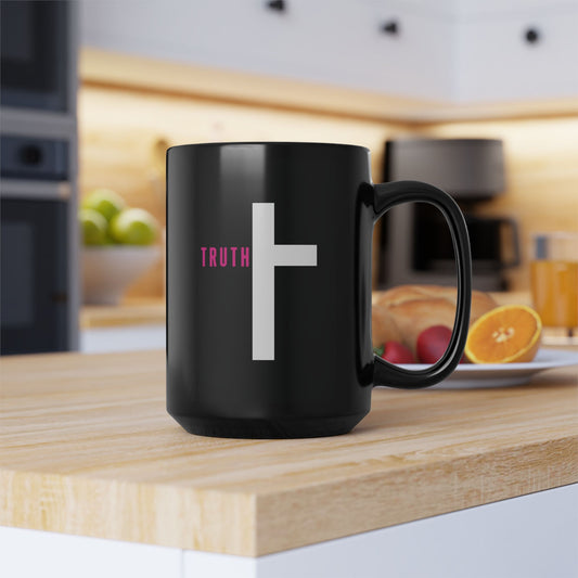 Stylish Truth Mug - Perfect for Daily Inspiration, Gift for Faith Lovers, Coffee and Tea Drinkers, Black Mug with Cross Design