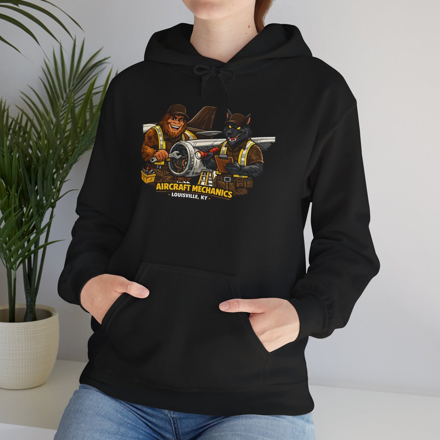 Aviation Mechanics Hoodie — Vintage Airplane Crew Pullover (Aircraft Mechanics, Engine Repair)