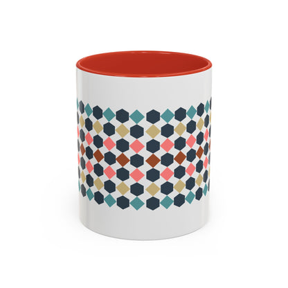 Hex Style Accent 11oz and 15oz Coffee Mug Geometric Pattern Ceramic Cup Gift for Coffee Lovers, Home Decor, Office Mug, Unique Kitchenware