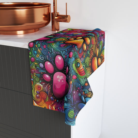 Vibrant Paw Print Hand Towel, Colorful Pet Towel, Funky Bathroom Decor, Gift for Pet Lovers, Unique Kitchen Accessory