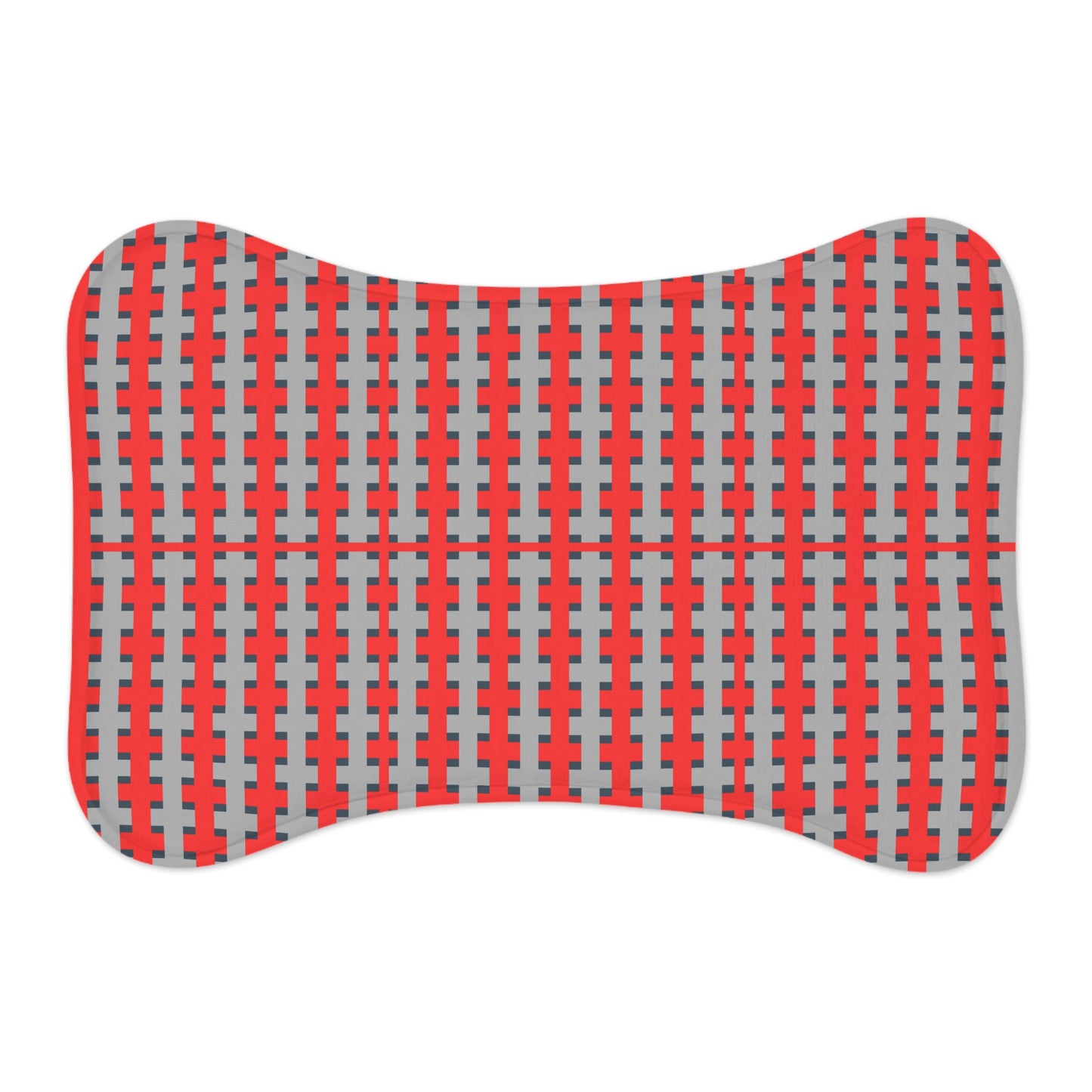 Highland Red Pattern Pet Feeding Mat — Non-Slip Bone-Shaped Placemat for Dogs & Cats