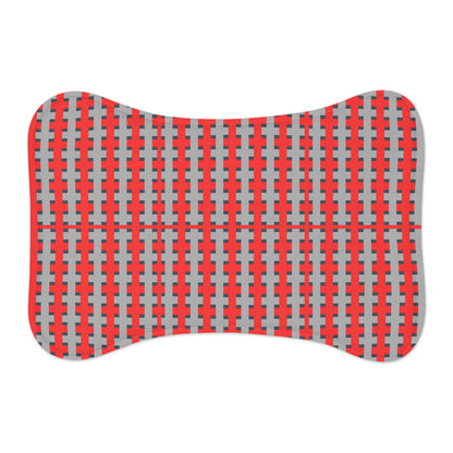Highland Red Pattern Pet Feeding Mat — Non-Slip Bone-Shaped Placemat for Dogs & Cats