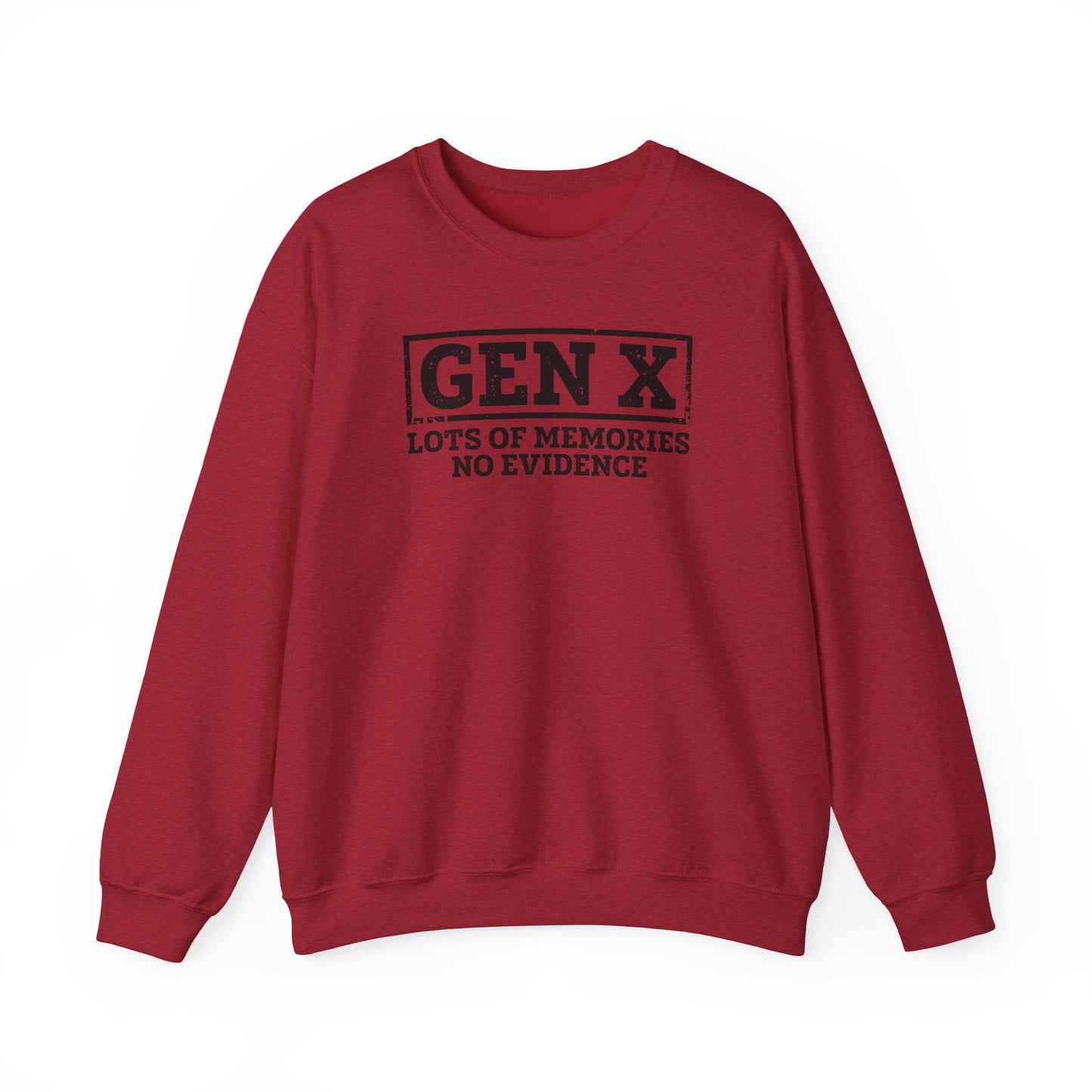Gen X Crewneck Sweatshirt - "Lots of Memories, No Evidence" Vintage Retro Tee for 40s-50s