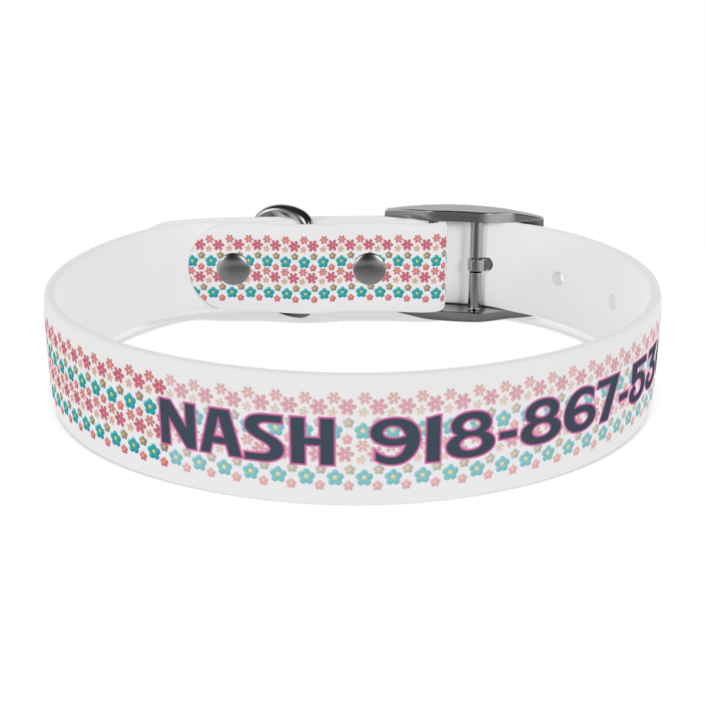 Personalized 3D Floral Dog Collar — Custom Name & Phone Number, Pink Teal Paw-Print Pattern