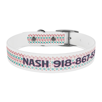 Personalized 3D Floral Dog Collar — Custom Name & Phone Number, Pink Teal Paw-Print Pattern