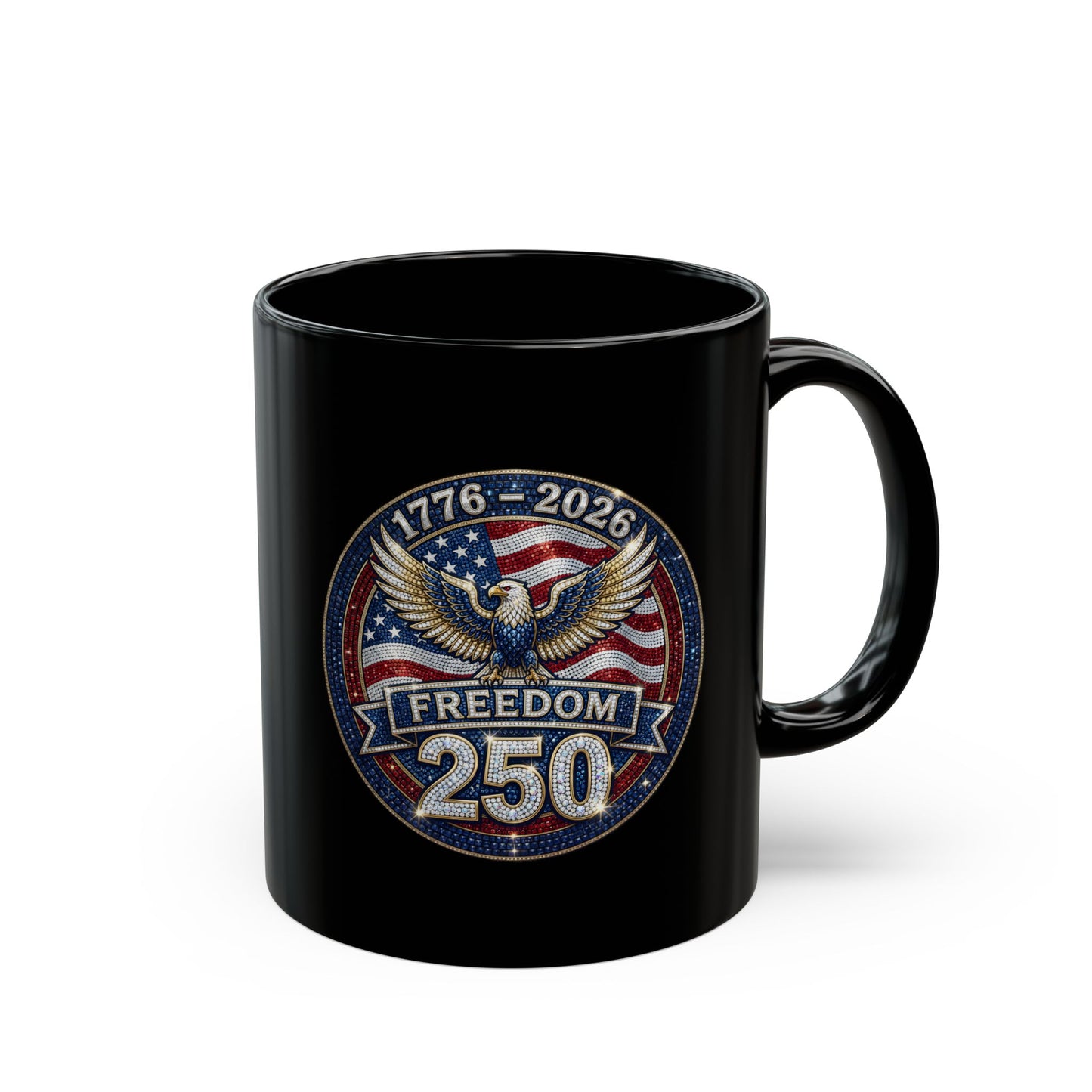 Freedom 250 Sparkle Emblem 11oz or 15oz Black Mug