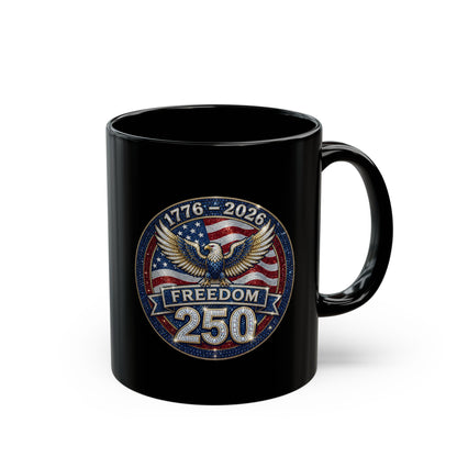 Freedom 250 Sparkle Emblem 11oz or 15oz Black Mug