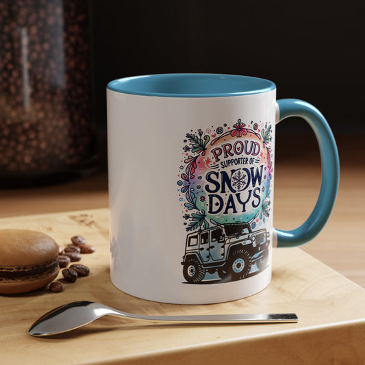 JEEP Coffee Mug Proud Supporter of Snow Days Jeep Coffee Mug, Accent Mug for Jeep Lovers, Winter Beverage Cup, Holiday Gift Idea, Fun Travel Mug