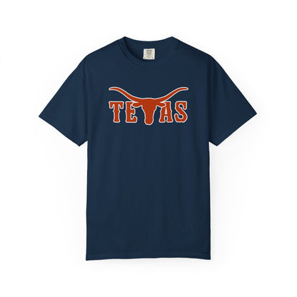 Texas Longhorns Graphic T-Shirt — Burnt Orange "TEXAS" with Longhorn Logo